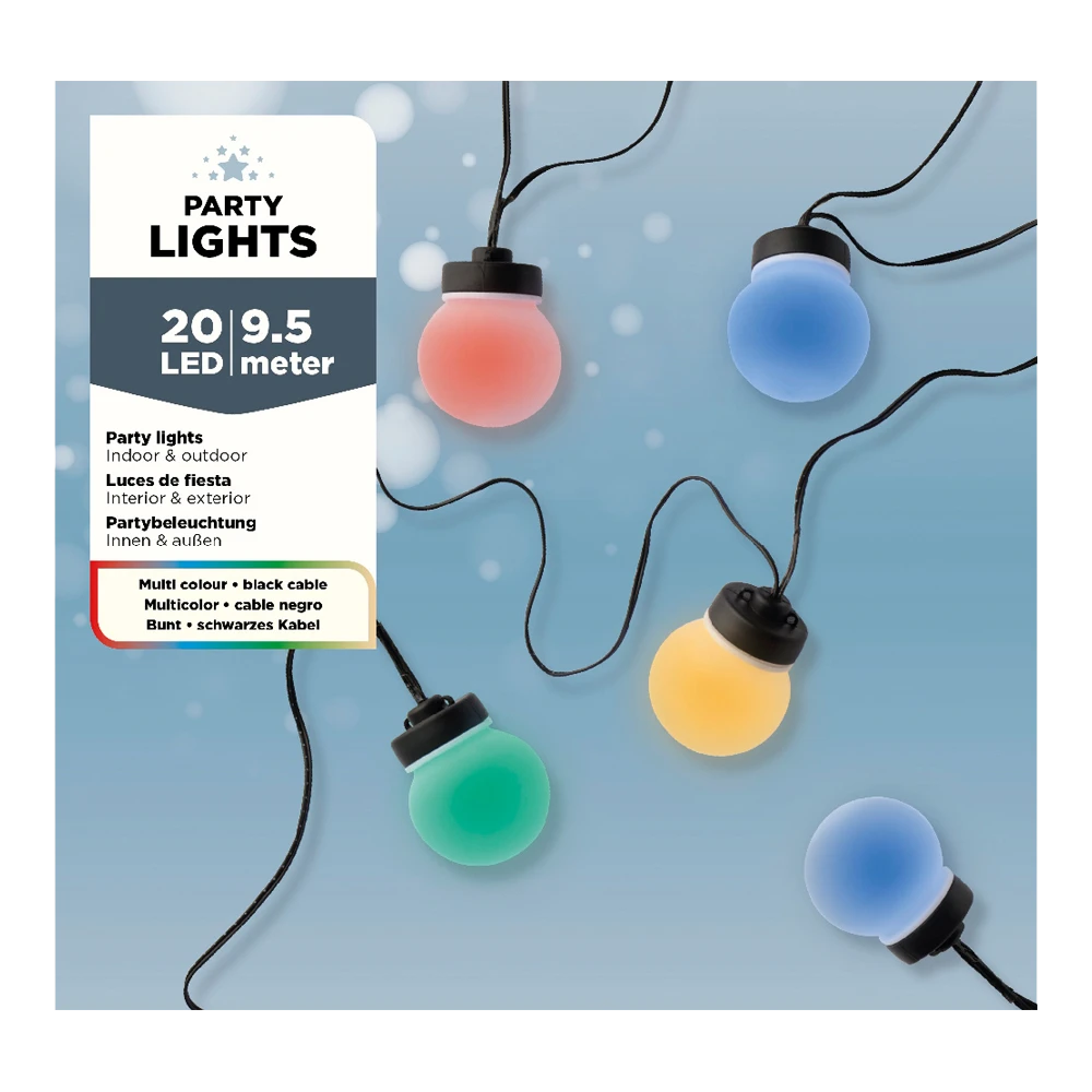 Lumineo Budget Feestverlichting Lichtsnoer - Bolvorm - 950cm - 20 LEDS - Multi 1 Lumineo Budget Feestverlichting Lichtsnoer - Bolvorm - 950cm - 20 LEDS - Multi