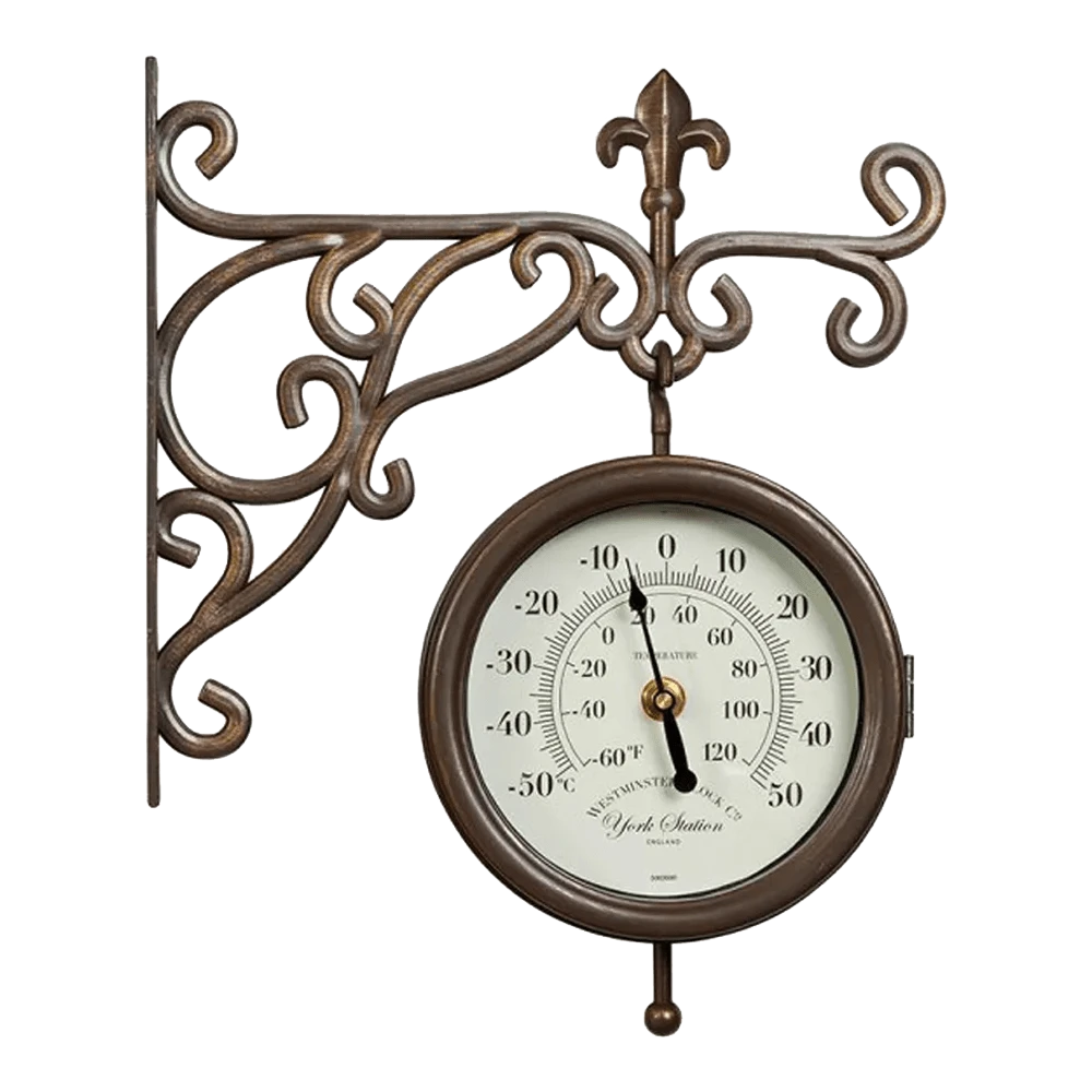 Buitenklok York - Klok Met Thermometer - 25x28.5cm - Brons/Wit