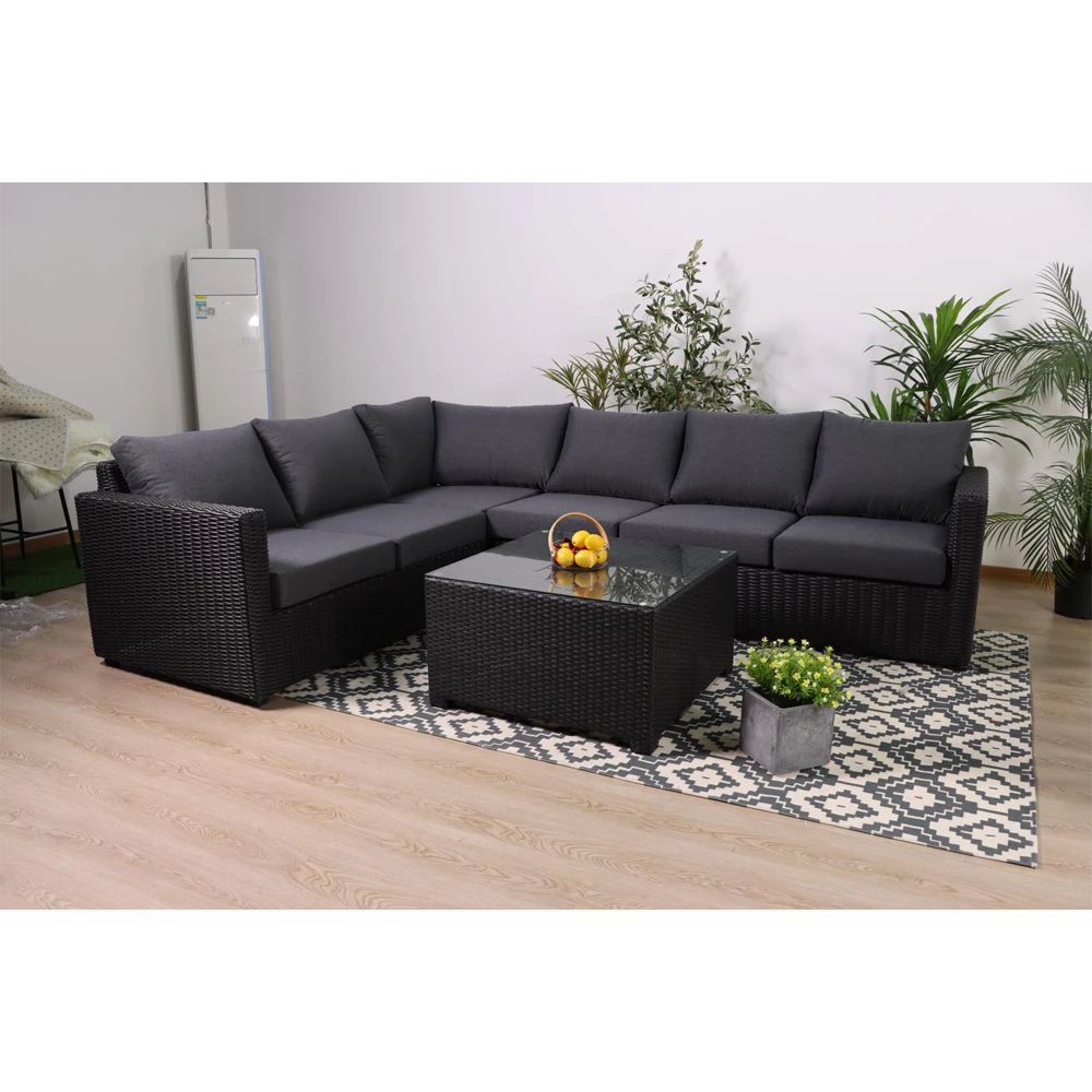 Ottoman Loungeset Met Salontafel - Wicker Set - Zwart 1 Ottoman Loungeset Met Salontafel - Wicker Set - Zwart